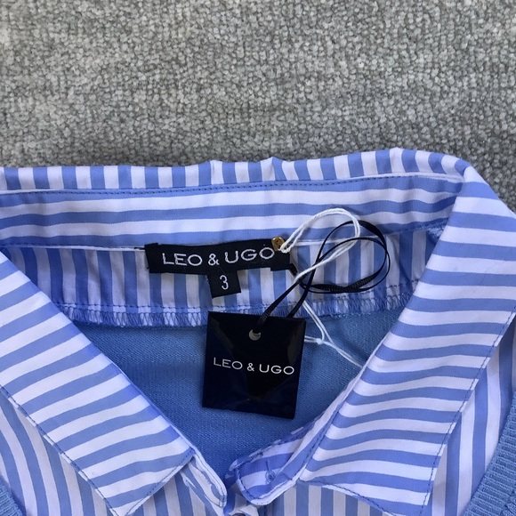 Leo & Ugo NWT Lt. Blue Built-in Shirt Knit Sweater Sz. L - Picture 3 of 9